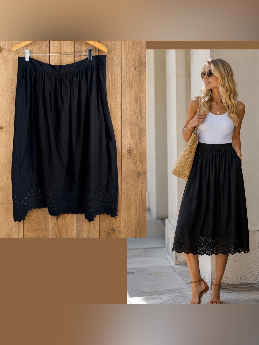 Vintage GAP 90s Y2K Black Embroidered Midi Skirt